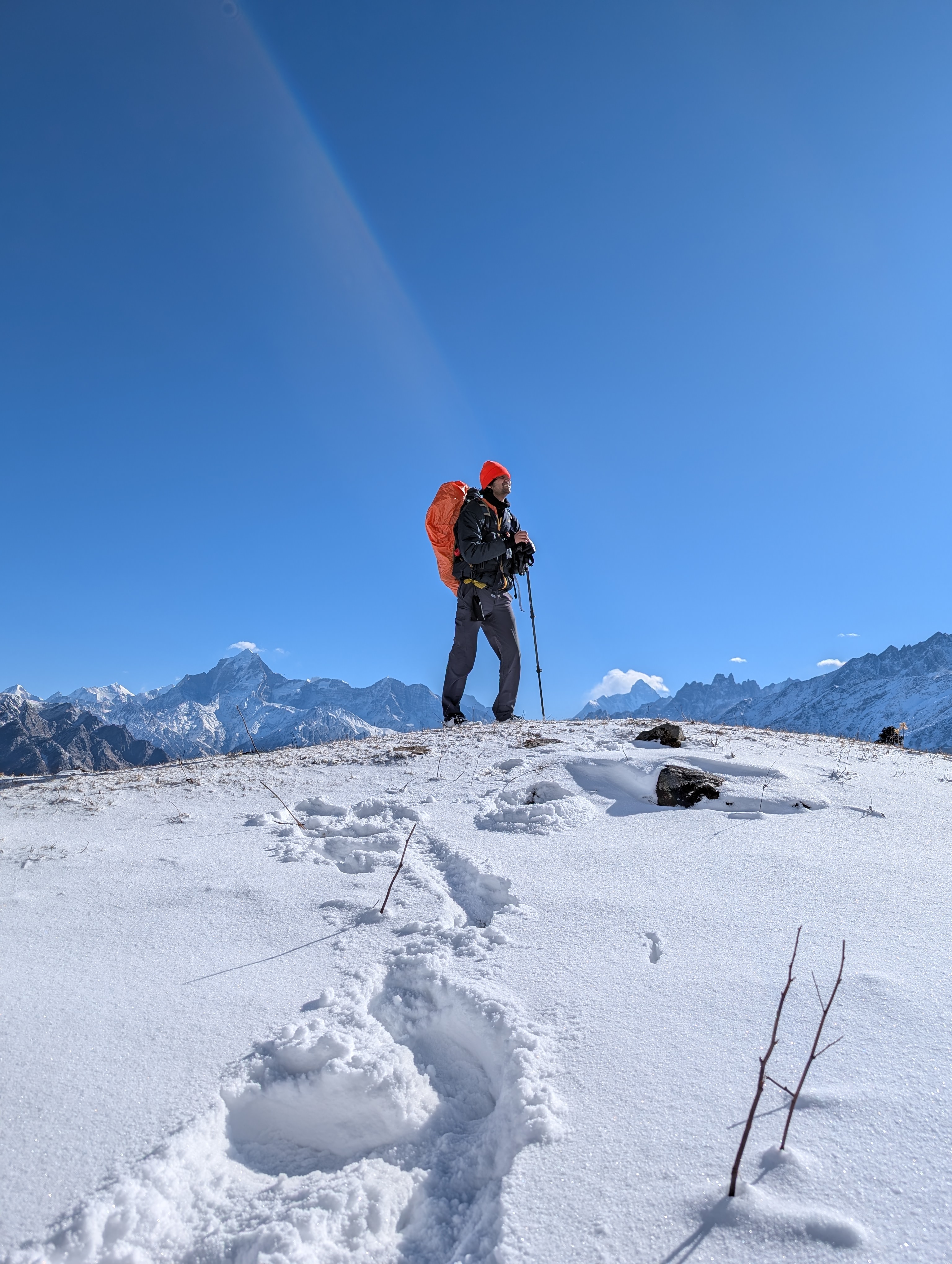 hiking in snow-covered mountains